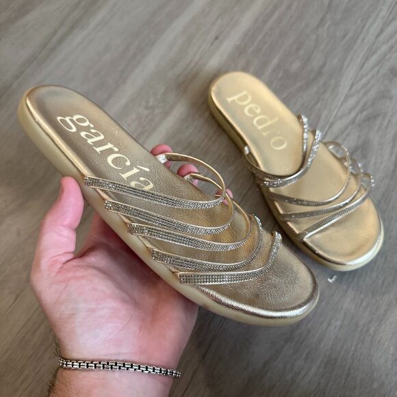 Pedro Garcia Prudie Swarovski Crystal Sandals Size 37.5 Creme (Gold)